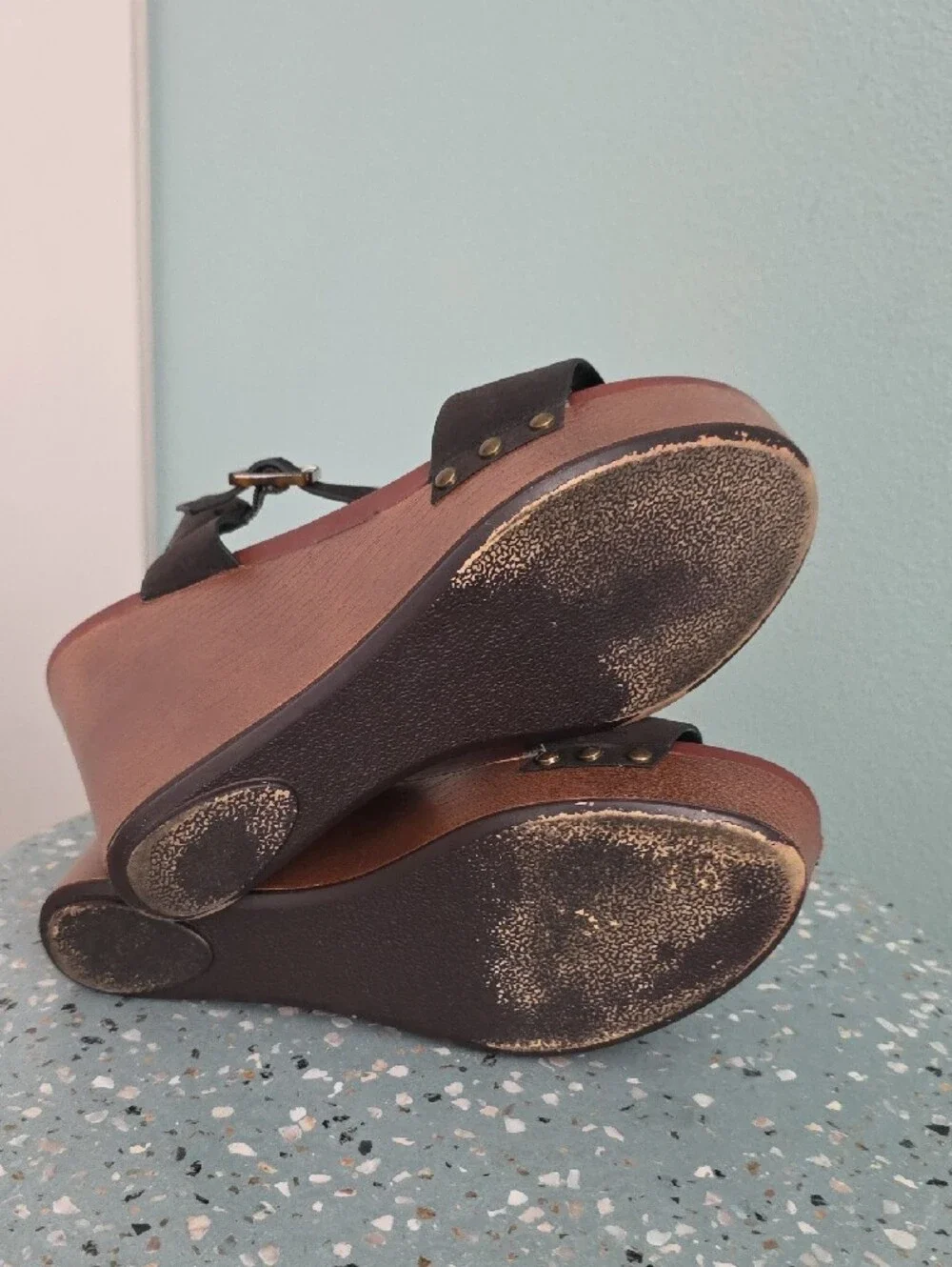 Women's Mia Black Wedge Sandals with Buckle Strap